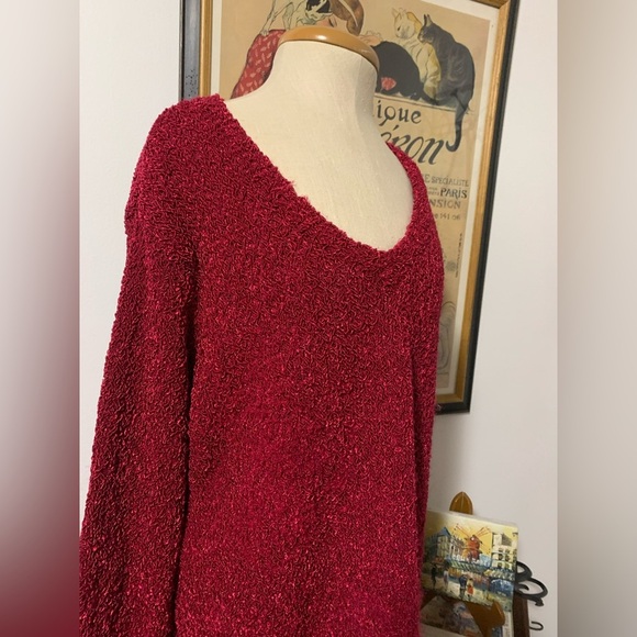 Chico’s Red Boucle V-Neck Sweater - Picture 1 of 10